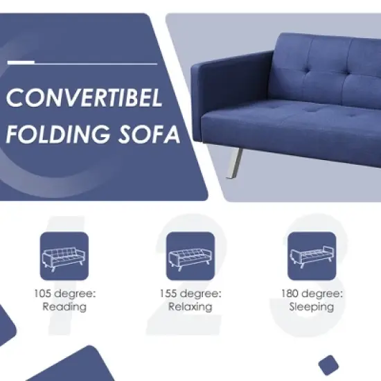 Costway Convertible Futon Sofa Bed Folding Recliner w/USB Ports&Power Strip Grey\Blue image {5}