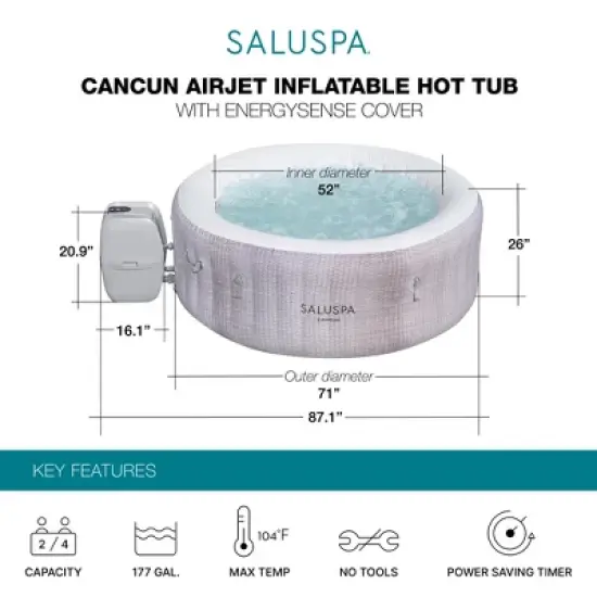Bestway SaluSpa Cancun AirJet Inflatable Hot Tub with 120 Soothing Jets image {1}