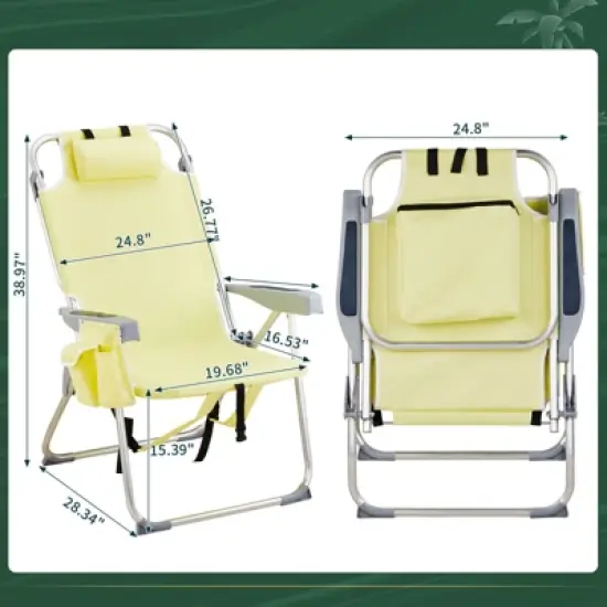 DOMETOUR Heightened Oxford Cloth Silver White Aluminum Tube Bearing 220 LBS Beach Chair Yellow image {8}