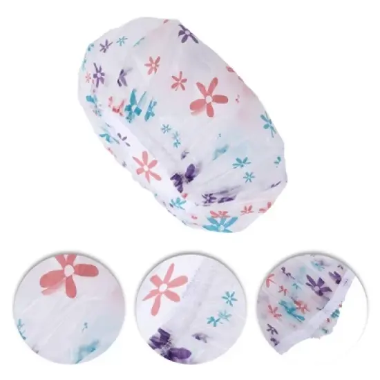 Unique Bargains Women's Floral Pattern Shower Cap Purple Blue 1 Pc image {2}