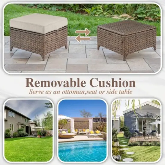 Gymojoy Wicker Ottomans Outdoor Wicker Footstool Set of 2 image {7}
