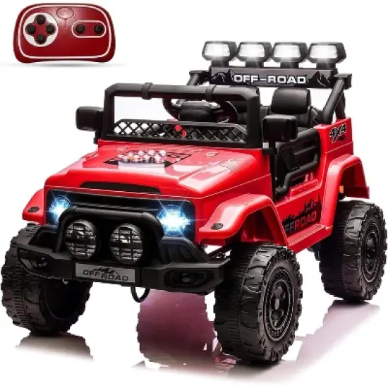 12V Ride On Truck Car, Kids Electric Vehicle Remote Control, Powered Ride On Toy Truck with Spring Suspension, 3 Speeds, Lights, Music for Kids 3-9 image {6}