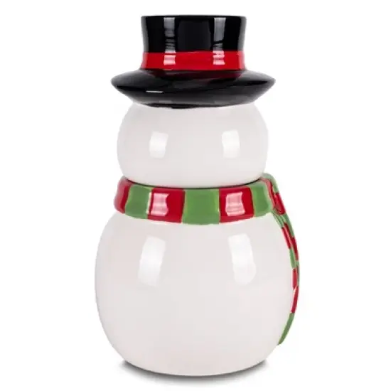 100 North Ceramic 11 inch Christmas Cookie & Candy Jar with Airtight Lid: Kitchen Canisters, Pet Treat Containers & Holiday Storage, Snowman Scarf image {3}