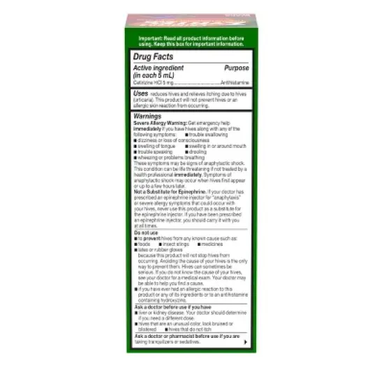 Zyrtec Children's Hives Relief Treatment Liquid - Cetirizine - Grape - 4 fl oz image {7}