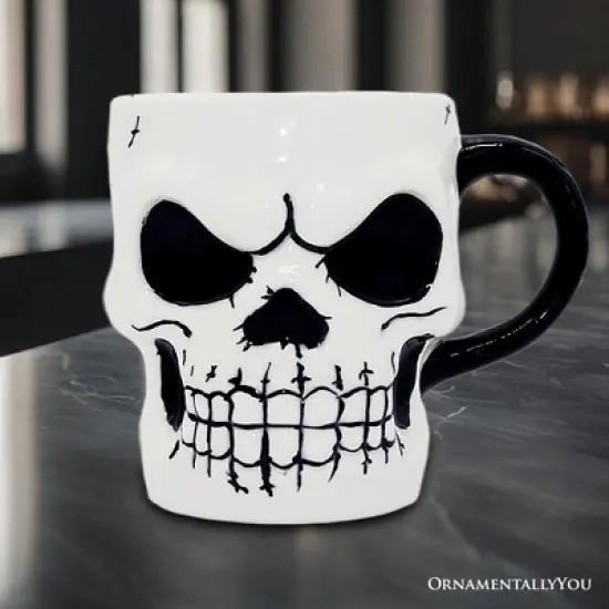 Classic Skeleton Face Spooky 4" Mug, Ceramic Halloween Gothic Kitchen Cup Decor| OrnamentallyYou image {2}