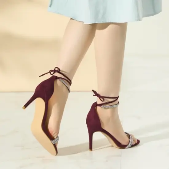 Perphy Women's Rhinestone Ankle Tie Stiletto Heels Sandals image {1}