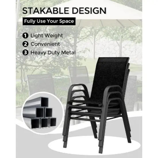 homfan Patio Stackable Chairs Set of 4, Outdoor Dining Chairs, Outdoor Furniture with Textilene Fabric & Metal Frame for Patio, Deck, Backyard, Grey image {3}