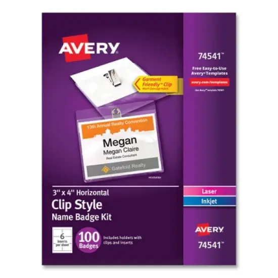 Avery Clip-Style Name Badge Holder with Laser/Inkjet Insert, Top Load, 4 x 3, White, 100/Box image {7}