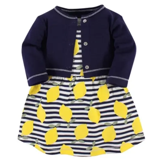 Touched by Nature Baby and Toddler Girl Organic Cotton Dress and Cardigan 2pc Set, Lemons image {4}