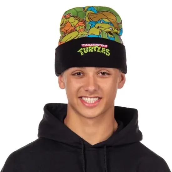 Teenage Mutant Ninja Turtles Cuffed Beanie Leonardo Raphael Michelangelo Donatello Upper Fleece TMNT Cap Knit Hat Multicolored image {1}