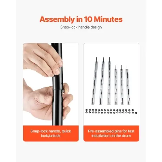 VEVOR Rolling Lawn Aerator, 21-inch Heavy-Duty Manual Rolling Aerator Lawn with Detachable Handle and 33 Iron Spikes, Black image {6}