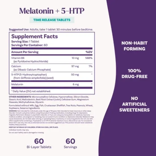 Natrol Melatonin 6mg + 5-HTP Sleep Aid Time Release Tablets - 60ct image {5}