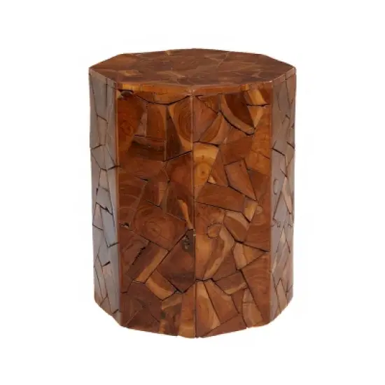 Contemporary Teak Wood Round Accent Table Brown - Olivia & May image {5}