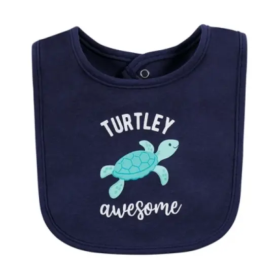Hudson Baby Infant Boys Cotton Bibs, Sea Turtle, One Size image {2}