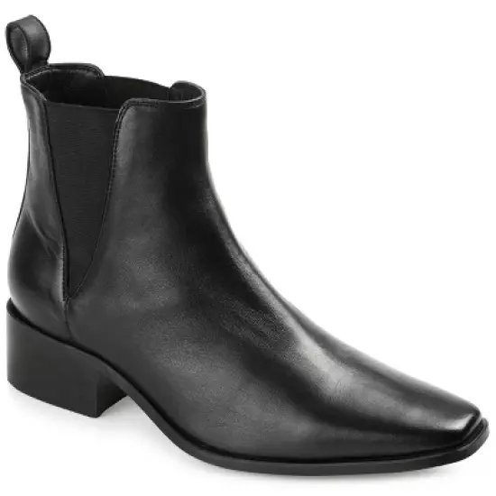 Journee Signature Womens Genuine Leather Brooklee Square Toe Stacked Chelsea Booties image {8}