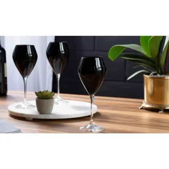 Classic Touch Set of 6 Black V-Shaped Water Glasses with Clear Stem - 15 oz image {2}
