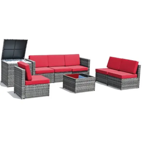 Tangkula 8-Piece Outdoor Wicker Rattan Conversation Sofa Set w/ Storage Table White/Black/Turquoise image {8}
