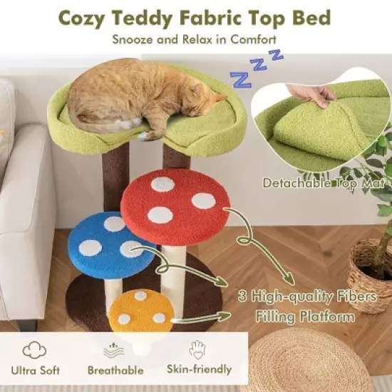Tangkula Cat Tree Mushroom Unique Multi-Level Cute Cat Tower w/ Scratching Post Indoor image {6}