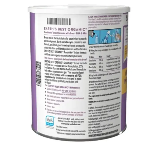 Earth's Best Organic Sensitivity Powder Infant Formula - 32oz image {1}