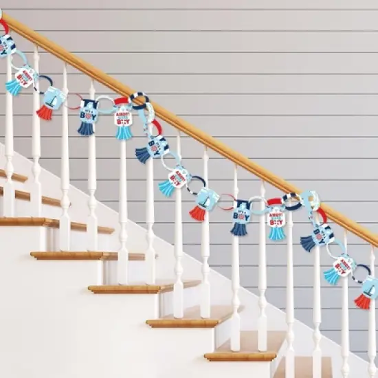 Big Dot of Happiness Ahoy It's a Boy - 90 Chain Links and 30 Paper Tassels Decoration Kit - Nautical Baby Shower Paper Chains Garland - 21 feet image {1}