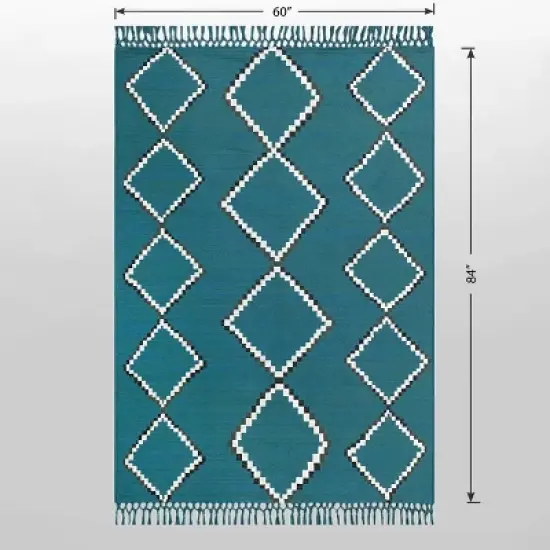 5' x 7' Soft Moroccan Tapestry with Double Knot Fringe Woven Outdoor Rug Teal - Opalhouse&trade; image {4}