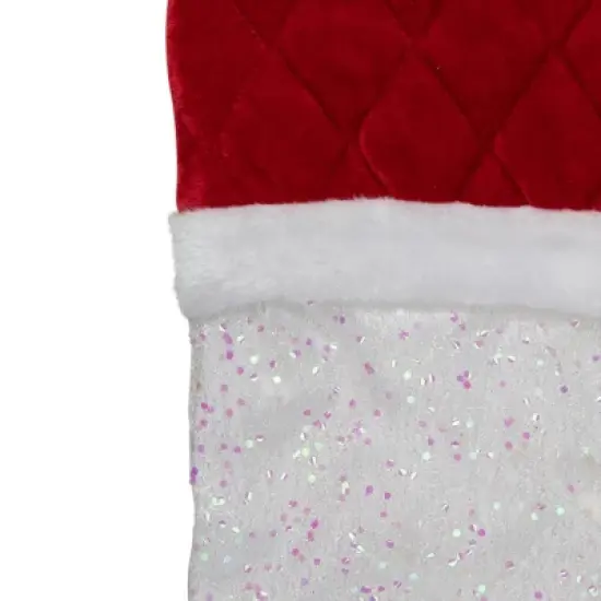 Northlight 22.25" LED Lighted White Iridescent Glittered Christmas Stocking with Red Cuff image {2}