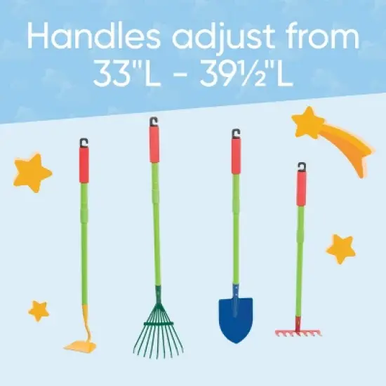 HearthSong Durable Kids' Grow-With-Me Red Wheelbarrow and Adjustable Garden Tool Set; Includes Wheelbarrow, Shovel, Hoe, Leaf Rake, and Soil Rake image {3}