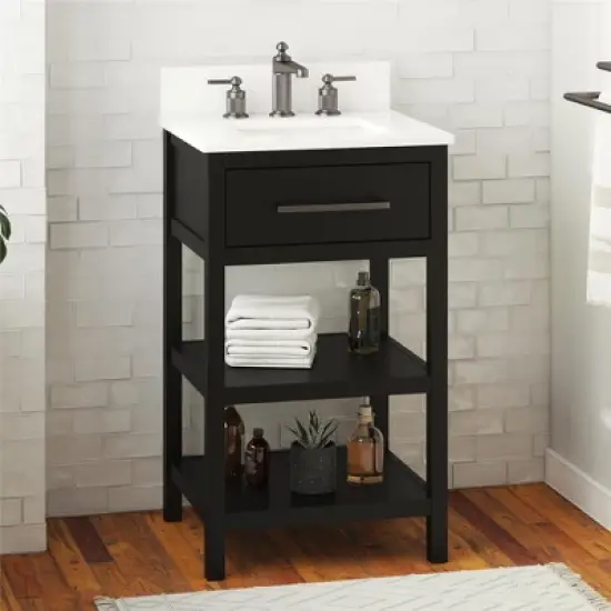 RealRooms Pisa 20 Inch Bathroom Vanity with Carrera Countertop & 2 Storage Shelves image {2}