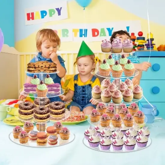 Hachikiko 4-Tier Round Cupcake Stand with Base, Premium Acrylic Dessert Display Tower for Parties & Events (4" Layer Spacing) image {1}