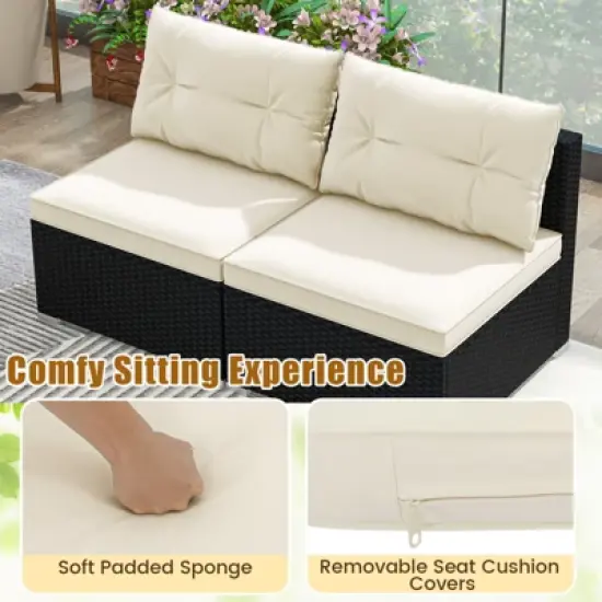 Tangkula 5 Pieces Outdoor Patio Furniture Set Sectional PE Rattan Sofa Set with Cushions and Tempered Glass Coffee Table image {7}