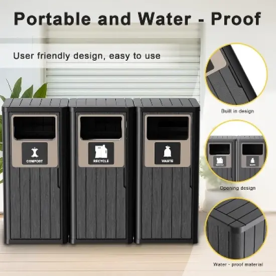 Yardgrace Outdoor Trash Can,Waterproof Resin Garbage Can with Garbage Labels,Durable Waste Bin for Porch, Backyard,Kitchen image {12}