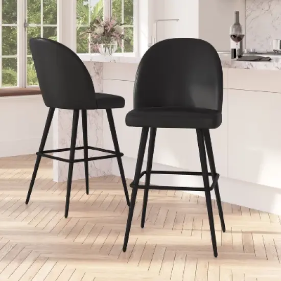 Merrick Lane Set of 2 Modern Armless Barstools with Contoured Backs, Steel Frames, and Integrated Footrests image {3}