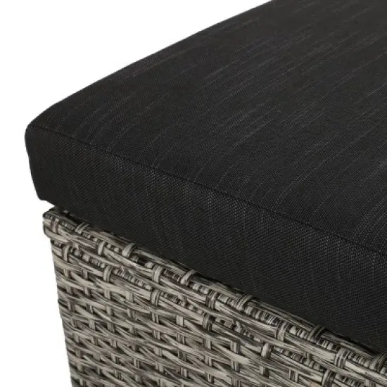 Puerta 2pk Outdoor Wicker Ottomans with Cushions - Black/Dark Gray - Christopher Knight Home image {9}
