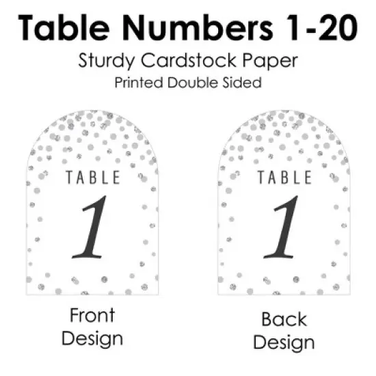 Big Dot of Happiness Silver Wedding - Wedding Receptions, Parties or Events Double-Sided 5 x 7 inches Cards - Table Numbers - 1-20 image {5}
