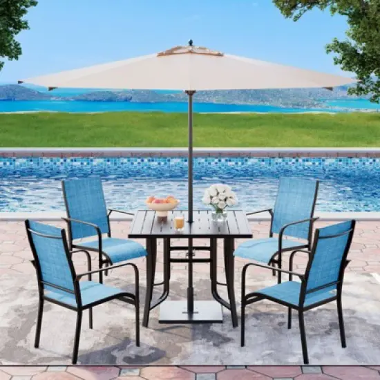 EROMMY 5 Piece Patio Dining Set, Outdoor Dining Table And Chairs Set For 4, 4 Textilene Chairs, 1 Iron Square Table, Patio Furniture Set For Deck image {2}