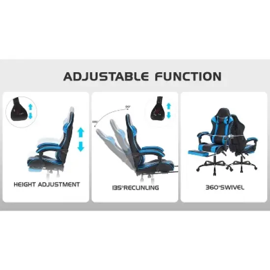 Racxily Gaming Chair w/ Footrest, Ergonomic Computer Chair with Headrest and Lumbar Support, Breathable Material Height Adjustable image {9}