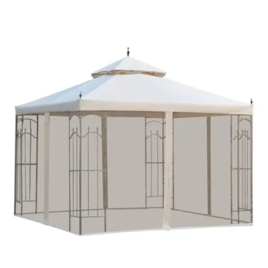 Outsunny 10' x 10' Steel Outdoor Patio Gazebo Canopy with Removable Mesh Curtains, Display Shelves, & Steel Frame image {6}