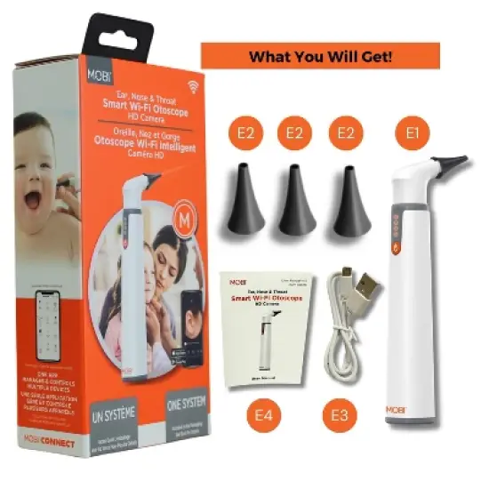 MOBI Wi-Fi Otoscope for Baby 1080P HD Camera, 6 LED, Ear Nose Throat Scope + Cleaning Tools image {5}