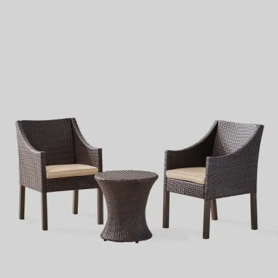 Sagan 3pc Wicker Patio Chat Set - Brown/Beige - Christopher Knight Home image {1}