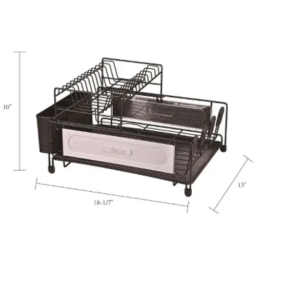 Jiallo Stainless Steel 2-Tier dish rack with self -draining tray (Black Color) image {2}