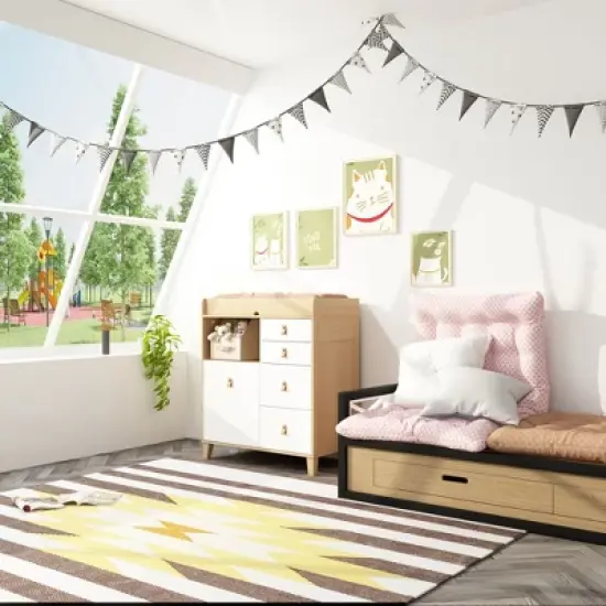 FUFU&GAGA Baby Changing Table Storage Cabinet Large Operating Table Four Drawers Leather Handles Solid Wood Table Corners Practical and Safe image {8}