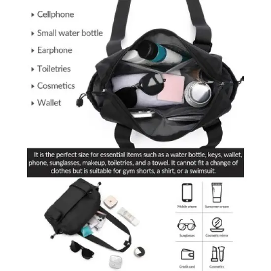 Small Gym Bag for Women Mini Duffle Bag with Wet Compartment, Lightweight Waterproof Cute Tote for Girls Workout Sport Travel, Black image {4}