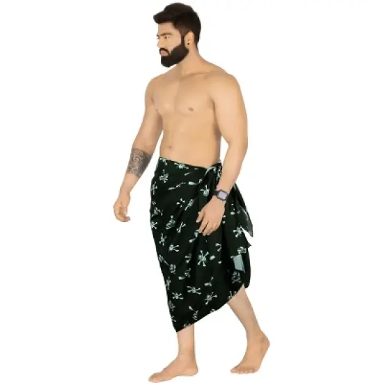 LA LEELA Men's Pareo Pirates Caribbean Pirate Skull Swim Trunks Swimwear Sarong Full Beach Wrap for Men One Size Crossbones, Scary Black image {1}