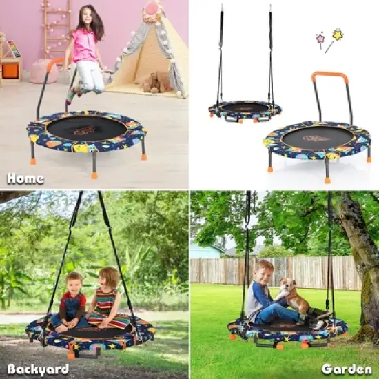 36''Convertible Swing & Trampoline Set Toddler Kids Fitness Rebounder W/Handrail image {7}