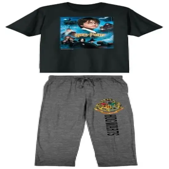 Harry Potter Men's Sleep Set With Navy Blue Short-Sleeve Tee and Charcoal Heather Drawstring Sleep Pants image {6}