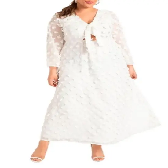 ELOQUII Women&rsquo;s Plus Size Textured Maxi With Ruched Neckline image {1}