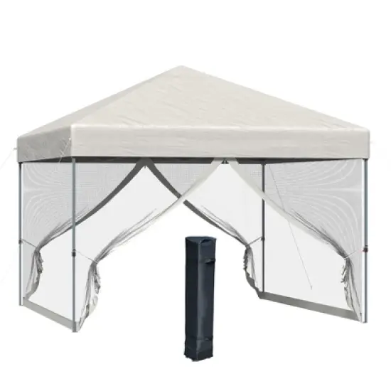 Outsunny 10' x 10' Pop Up Canopy Party Tent with Center Lift Hook Design, 3-Level Adjustable Height, Easy Move Roller Bag image {8}