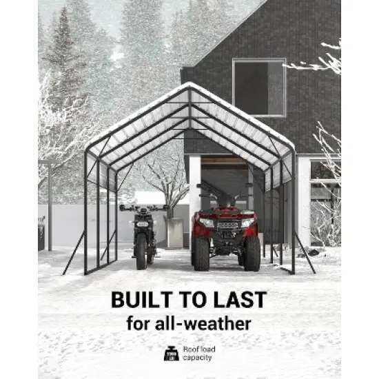 13'x16'x11' Metal Carport, Steel Heavy Duty Carport for All-Weather, Permanent Shelter for Boats, Pickup Trucks, and Tractors, N.W. 500 Lbs image {2}