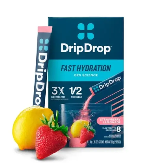 DripDrop Hydration Powder Vegan Electrolyte Supplements - Strawberry Lemonade - 0.35oz/8ct image {7}