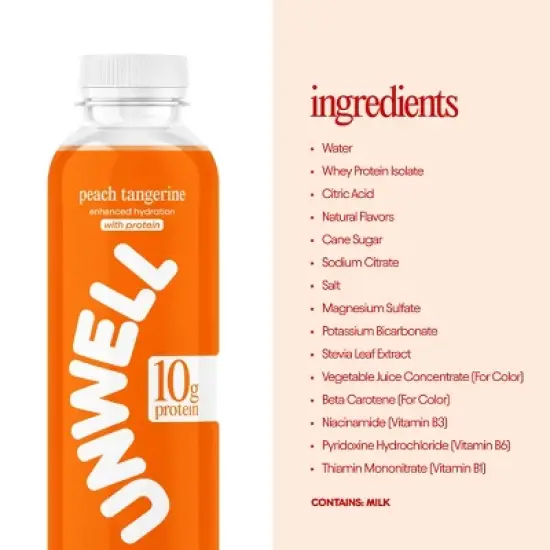 Unwell Hydration Protein Drink with Electrolytes and 10g Whey Protein Isolate Peach Tangerine - 16.9 fl oz image {7}